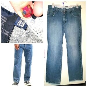 Vintage Plugg Jeans 32 34x33 Tall Wide Leg Skater Rave Baggy Denim Y2K Carpenter